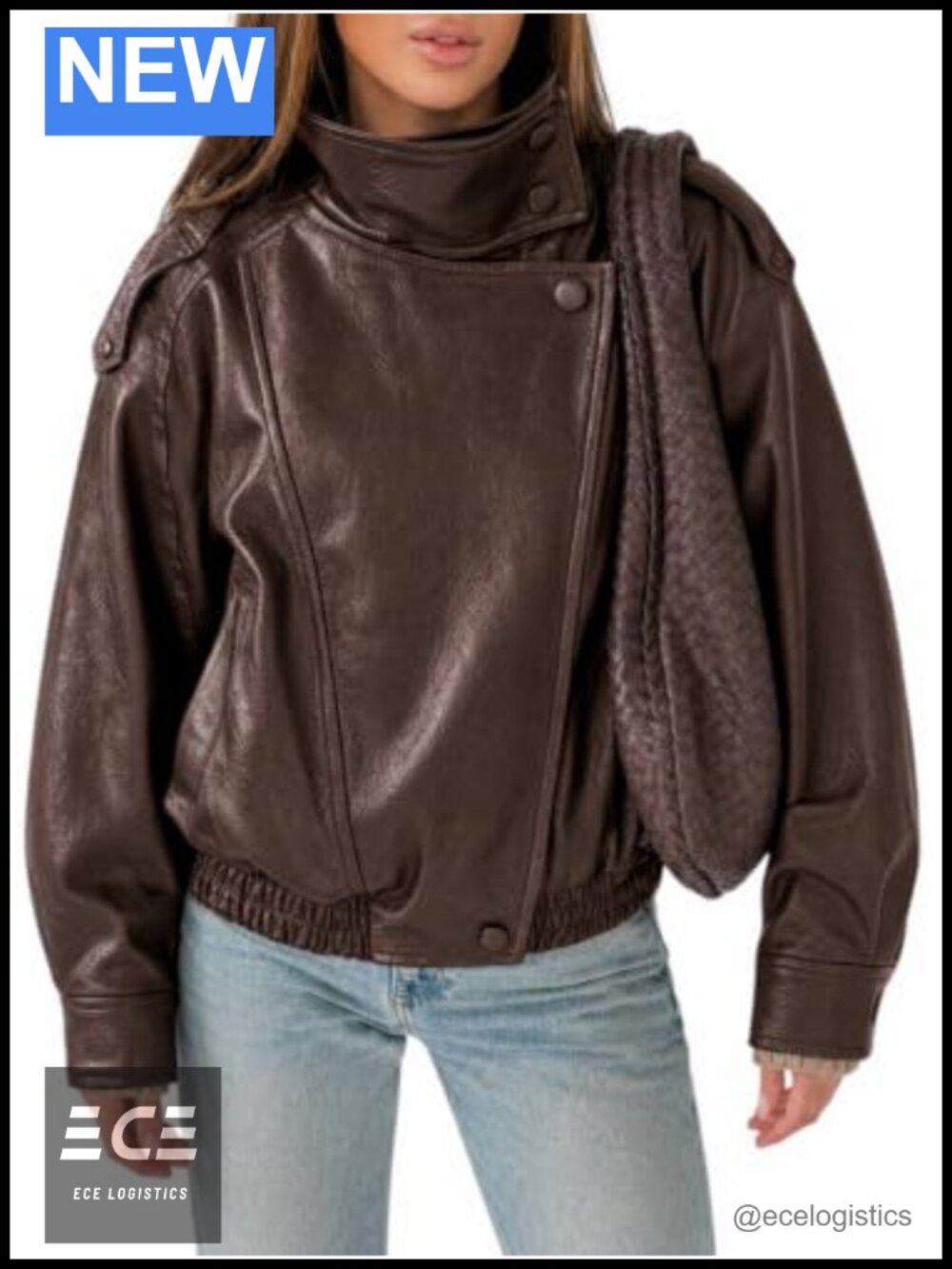 Faux Leather Oversized Zip Up Moto Biker Bomber Jacket Balloon Sleeve